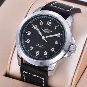LONGLUX Men Automatic Watch Vintage Pilot Business Classic Military Mechanical Watches Date Waterproof Luminous Leather Gift